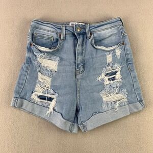 Wax Jean Collection Denim Shorts Women Size M Light Blue Distressed Cuffed